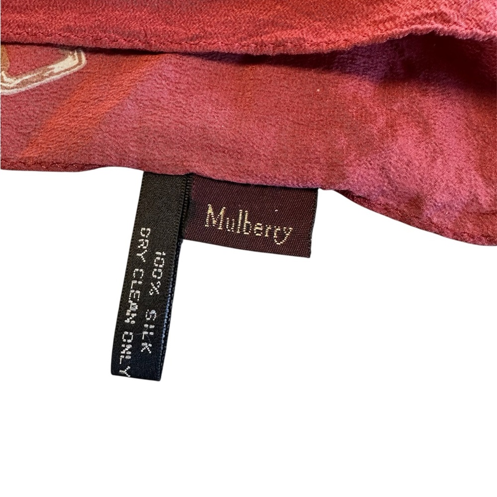 Mulberry Women’s Square Silk Scarf Plaid Equestrian Style - Picture 3 of 4